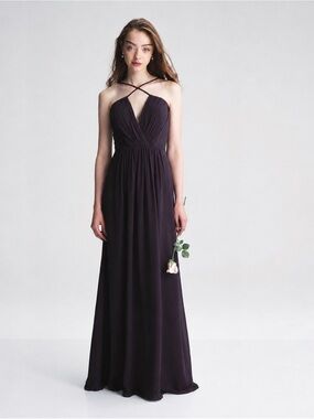 Bill Levkoff 💜 Plum Crisscross Empire Waist Maxi Gown